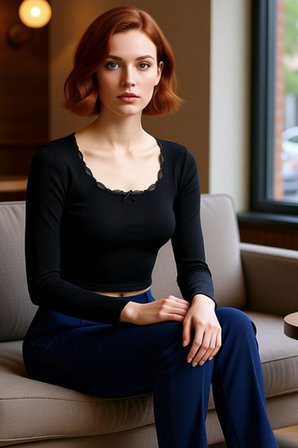 Kadın Kare Yaka Dantelli Crop Uzun Kollu Örme Bluz Kaliteli Şık Rahat Modern Zarif Günlük