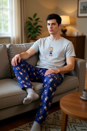 Erkek Sevimli Ayıcık Desenli Pijama Takımı Fonksiyonel Dayanıklı Kaliteli Konforlu Estetik