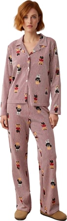 Kadın Uzun Kollu Ayıcık Desenli Pijama Takımı Fonksiyonel Dayanıklı Kaliteli Konforlu Spor