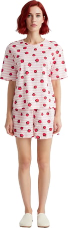 Kadın Çilekli ve Çizgili Örme Pijama Takımı Fonksiyonel Dayanıklı Kaliteli Konforlu Modern