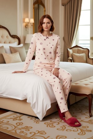 Kadın Kışlık Waffle Pijama Takımı Kar Tanesi Desenli Fonksiyonel Dayanıklı Kaliteli Modern