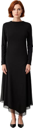 Kadın Modern Kayık Yaka Düz Desen Uzun Kollu Astarlı Maxi Boy Tül Etekli Bodycon Elbise Kaliteli