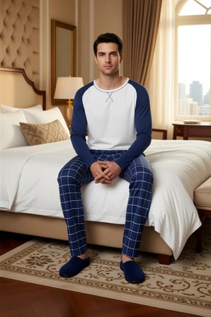 Erkek Kareli Pijama Takımı Bisiklet Yaka Reglan Kol Fonksiyonel Dayanıklı Kaliteli Estetik