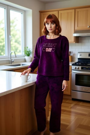 Kadın Mürdüm Kalpli Sloganlı Wellsoft Pijama Fonksiyonel Dayanıklı Kaliteli Konforlu Rahat