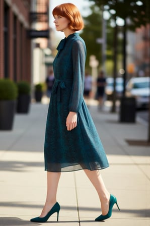 Kadın Uçuş Midi A Kesim Elbise Fular Yaka Balon Kol Hayvan Desenli Dokuma Şifon Kuşaklı