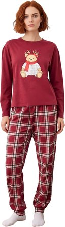 Kadın Kışlık Yılbaşı Temalı Ekose Pijama Takımı Fonksiyonel Dayanıklı Kaliteli Konforlu Şık