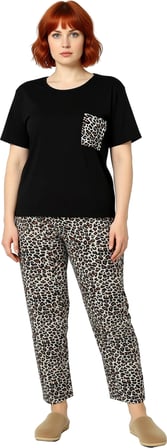 Kadın Animal Baskılı Bisiklet Yaka Pamuklu Pijama Takımı Fonksiyonel Dayanıklı Kaliteli Şık