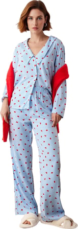 Kadın Kalp Desenli Lounge Pijama Takımı Fonksiyonel Dayanıklı Kaliteli Konforlu Estetik Şık