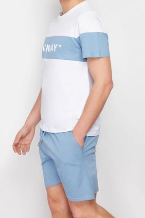 Erkek %100 Pamuk Bisiklet Yaka Kısa Kol Regular Fit Slogan Baskılı Örme Şortlu Pijama Takımı