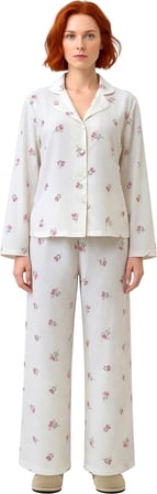 Kadın Uzun Kollu Çiçekli Pijama Takımı Fonksiyonel Dayanıklı Kaliteli Konforlu Estetik Şık