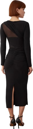 Kadın Bodycon Kesim Örme Midi Elbise Uzun Kollu Bisiklet Yaka Fashion Forward Kış Kokteyl Şıklığı