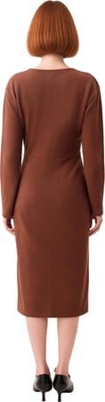 Kadın Uzun Kollu Selanik Örme Kruvaze V Yaka Midi Elbise Bodycon Kesim Düz Kış Stili Kaliteli