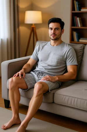 Erkek Kısa Kollu Ekose Şortlu Pijama Takımı Melanj Fonksiyonel Dayanıklı Kaliteli Konforlu