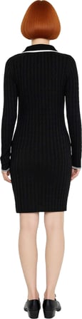 Kadın Bodycon Kesim Polo Yaka Kahverengi Akrilik Triko Mini Elbise Kışa Özel Günlük Şıklık
