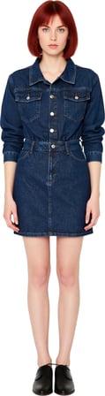 Kadın Denim Gömlek Yaka Uzun Kollu Mini Elbise Günlük ve Şık Ortamlar İçin %100 Pamuk. Kaliteli