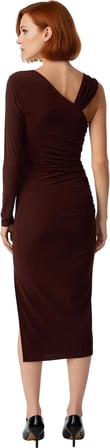 Kadın Özel Davetler İçin Zarif Bodycon Midi Asimetrik Tek Uzun Kollu Örme Elbise Aksesuar Detaylı