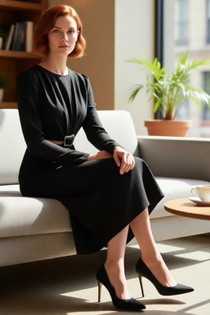 Kadın Fashion Forward Tarz Uzun Kollu Midi Boy Dokuma Anvelop Kesim Cut Outlı Kış Elbisesi