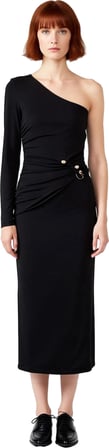 Kadınlar İçin Tek Omuz Bodycon Kesim Örme Maxi Elbise Asimetrik Yaka Uzun Kol Aksesuar Detaylı