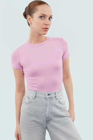 Rahat Günlük Stil Fitted Bluz Vücut Oturan Pamuklu Viskoz Ribana Modern Premium Kalite