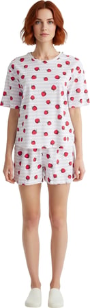 Kadın Çilekli ve Çizgili Örme Pijama Takımı Fonksiyonel Dayanıklı Kaliteli Konforlu Modern