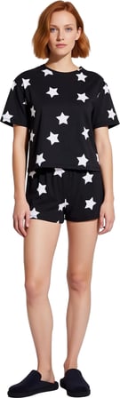 Kadın Yıldız Baskılı Pijama Takımı Kısa Kollu Şortlu Fonksiyonel Dayanıklı Kaliteli Modern