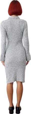 Kadın Triko Kumaş Bodycon Kesim Polo Yaka Midi Elbise Degrade Desen İspanyol Kol Şıklığı Sunar