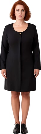 Kadın Büyük Beden Günlük ve Ofis İçin Uzun Kollu Siyah Mini Dokuma A Line Elbise Şık Detaylı