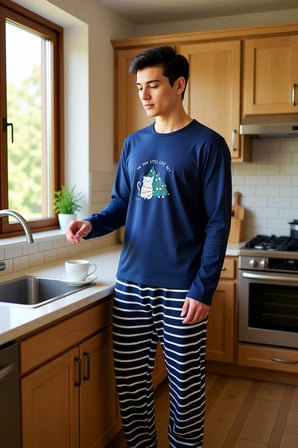Erkek Yılbaşı Baskılı Pijama Takımı Fonksiyonel Dayanıklı Kaliteli Konforlu Estetik Modern