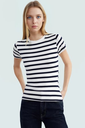 Rahat Günlük Stil Fitted Bluz Vücut Oturan Pamuklu Viskoz Ribana Modern Premium Kalite