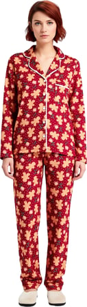 Kadin Kirmizi Kışlık Pijama Takımı Yılbaşı Temali Fonksiyonel Dayanıklı Kaliteli Konforlu Şık