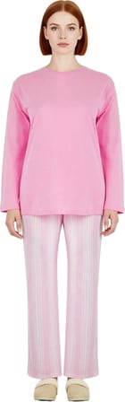 Kadın Çizgili Pamuklu Pijama Takımı Uzun Kollu Fonksiyonel Dayanıklı Kaliteli Konforlu Şık