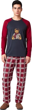 Unisex Ayıcık Baskılı Ekose Pijama Takımı Fonksiyonel Dayanıklı Kaliteli Konforlu Estetik Şık