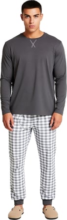 Erkek Kışlık Ekose Desenli Pijama Takımı Bisiklet Yaka Fonksiyonel Dayanıklı Kaliteli Spor