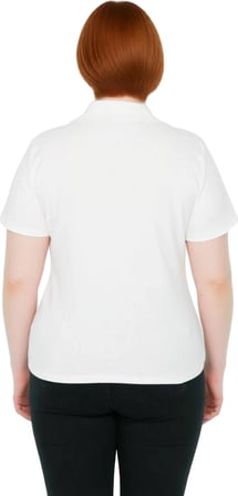Moda Büyük Beden Polo Yaka Örme Regular Düz Desen Casual Günlük Crop Kısa Kol Bluz