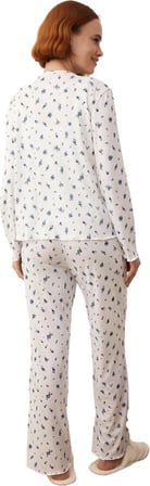 Kadın Çiçek Desenli Fitilli Örme Pijama Takımı Hırka Dahil Fonksiyonel Dayanıklı Kaliteli Şık