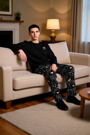 Erkek Haki Nakışlı Galaksi Desenli Pijama Takımı Fonksiyonel Dayanıklı Kaliteli Konforlu Şık
