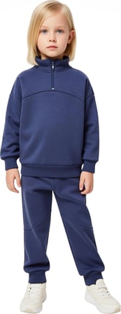 Çocuklar İçin Dik Yaka Fermuarlı Sweatshirt ve Eşofman Altı Takımı Kaliteli Şık Rahat
