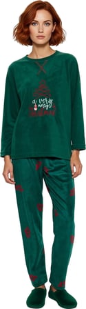 Kadin Polar Yesil Yılbaşı Baskılı Pijama Seti Fonksiyonel Dayanıklı Kaliteli Konforlu Spor