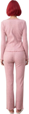 Kadın Çizgili Yumuşak Tuşeli Pijama Takımı Dantel Detaylı Fonksiyonel Dayanıklı Kaliteli Şık