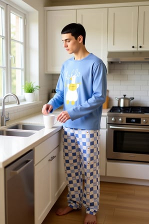 Unisex Uzun Kollu Ordek Baskılı Ekose Pijama Takımı Fonksiyonel Dayanıklı Kaliteli Estetik