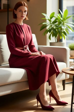 Kadın Fashion Forward Tarz Uzun Kollu Midi Boy Dokuma Anvelop Kesim Cut Outlı Kış Elbisesi
