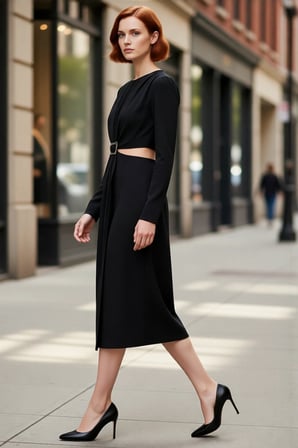 Kadın Fashion Forward Tarz Uzun Kollu Midi Boy Dokuma Anvelop Kesim Cut Outlı Kış Elbisesi