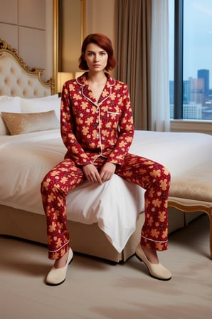 Kadin Kirmizi Kışlık Pijama Takımı Yılbaşı Temali Fonksiyonel Dayanıklı Kaliteli Konforlu Şık