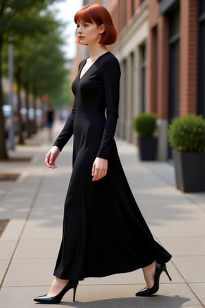 Kadın Düz Desen V Yaka Uzun Kol Maxi Boy Bodycon Örme Elbise Gündüzden Geceye Şık Görünüm Kaliteli