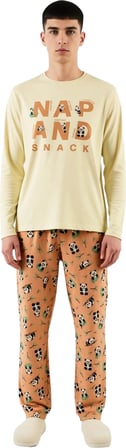 Unisex Panda Desenli Bisiklet Yaka Uzun Kollu Pijama Takımı Fonksiyonel Dayanıklı Kaliteli