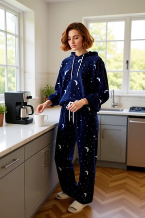 Kadin Ay Yıldız Desenli Polar Pijama Takımı Fonksiyonel Dayanıklı Kaliteli Konforlu Modern