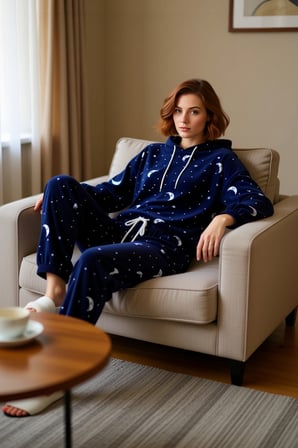 Kadin Ay Yıldız Desenli Polar Pijama Takımı Fonksiyonel Dayanıklı Kaliteli Konforlu Modern