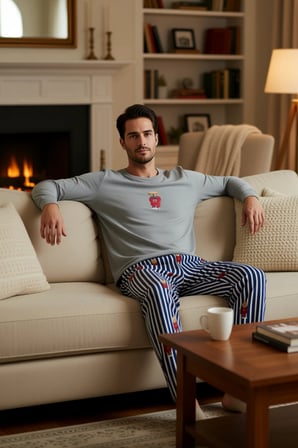 Erkek Ayıcıklı Çizgili Pijama Takımı Bisiklet Yaka Fonksiyonel Dayanıklı Kaliteli Konforlu
