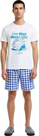 Erkek Yazılı Tişört Ve Kareli Şortlu Pijama Takımı Fonksiyonel Dayanıklı Kaliteli Konforlu