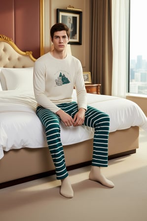 Erkek Yılbaşı Baskılı Pijama Takımı Fonksiyonel Dayanıklı Kaliteli Konforlu Estetik Modern